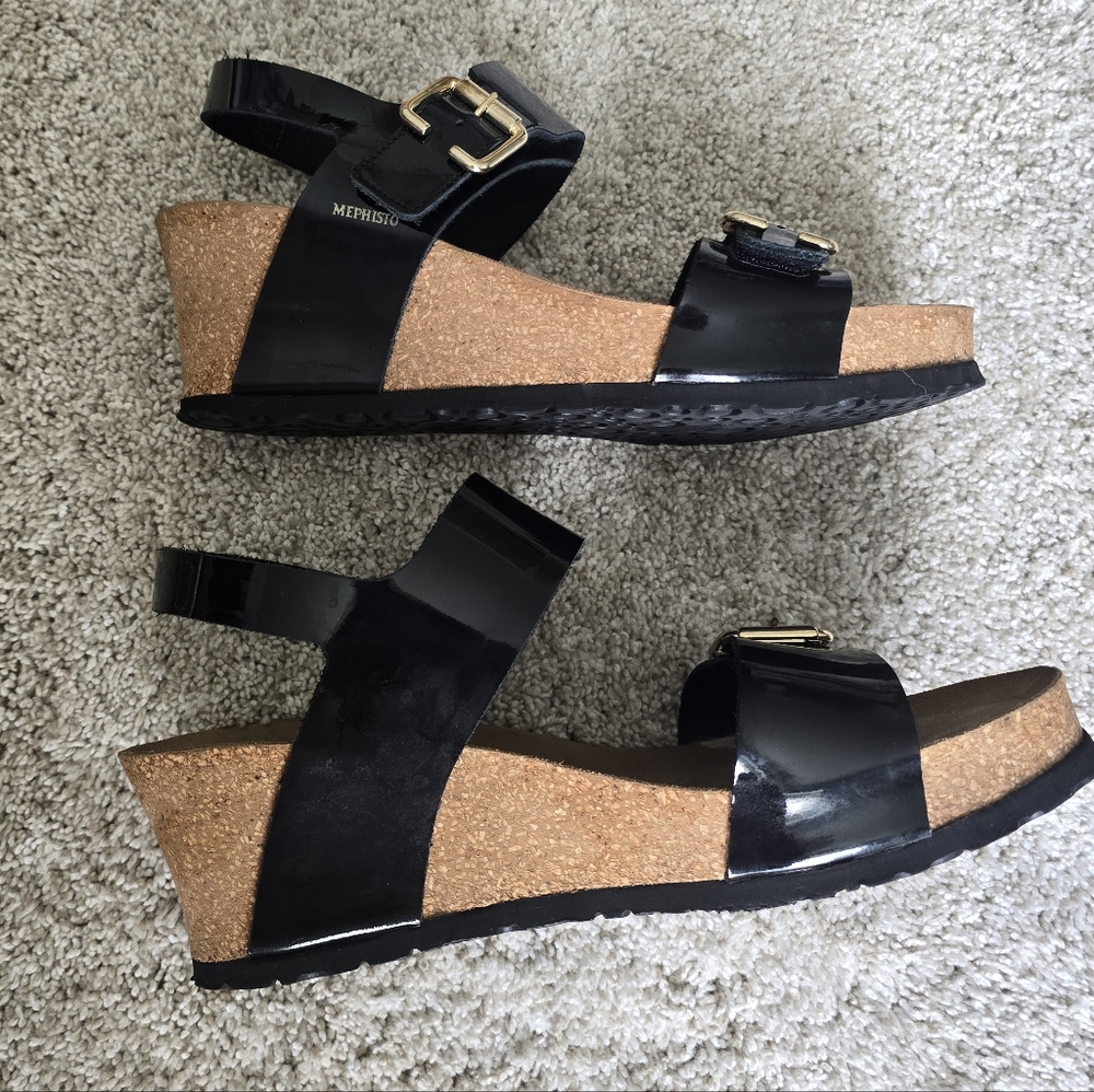 Mephisto Lissandra Black Patent -  Size 10 (41) Wedge Sandals - Picture 6 of 13